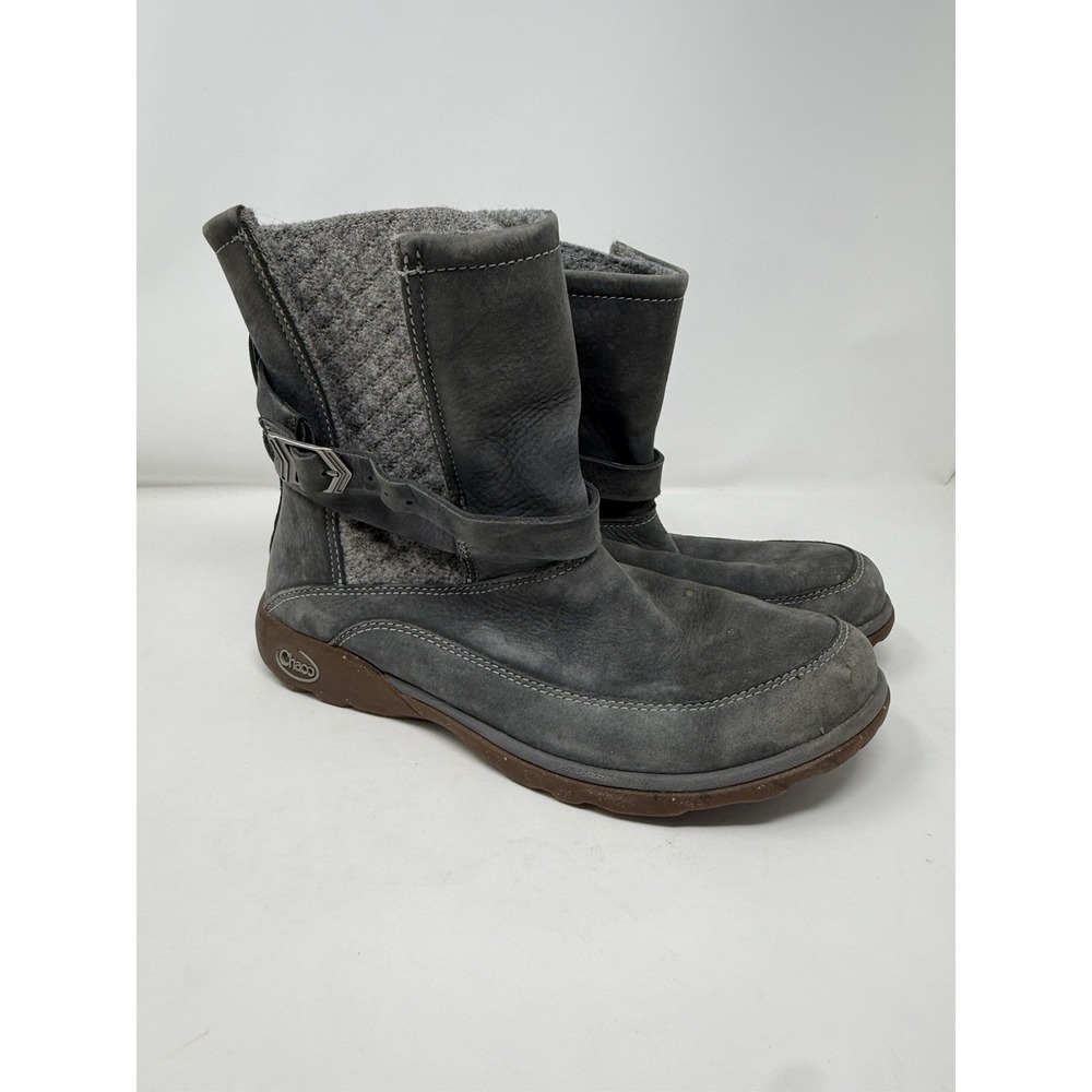 Chaco Hopi Waterproof Leather & Wool Boots Castlerock Gray Buckle Women's US 8